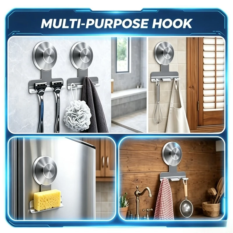 Saugnapf-Rasiererhalter für die Dusche, robust, aus Edelstahl, ohne Bohren, Wandhaken, Badezimmer-Aufbewahrung für Rasierer, Handtuch, Luffa – Detail 8