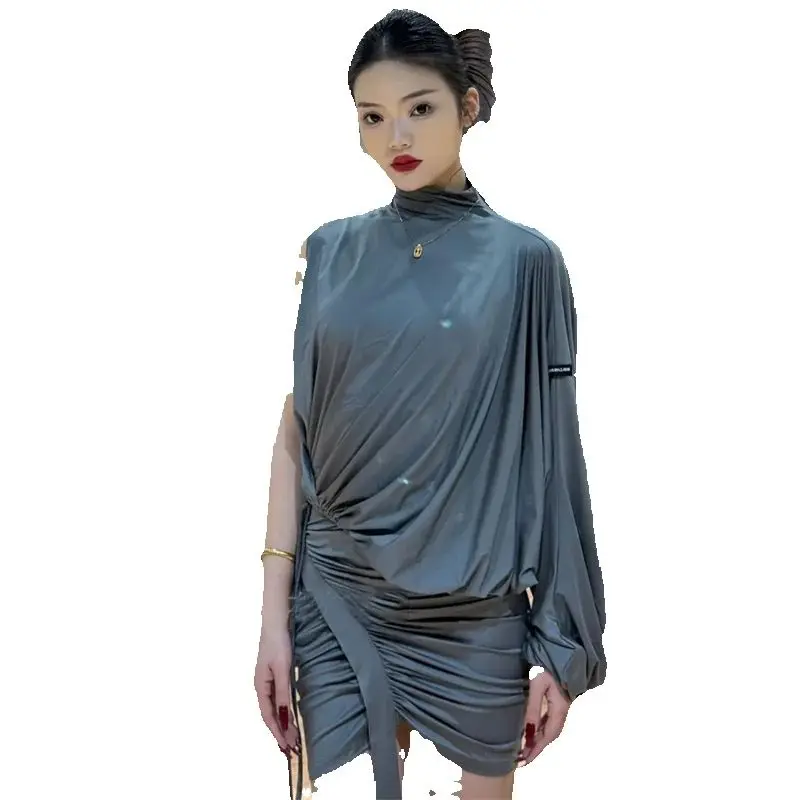 Falda de Rumba latina de una manga para mujer, ropa de Danza moderna para adultos, traje de baile latino Samba, traje de entrenamiento SL14501