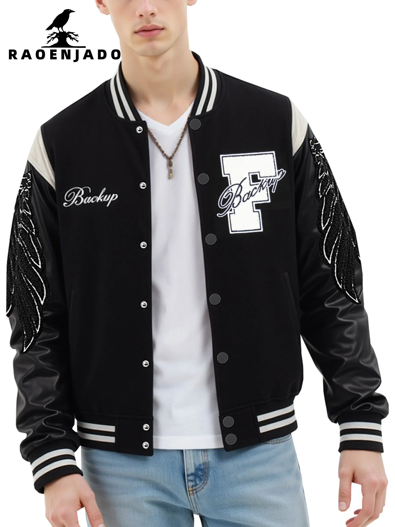 

Мужская куртка-бомбер из искусственной кожи, демисезонная, теплая, свободного кроя, повседневная, в уличном стиле, с вышивкой и элементами пэчворка