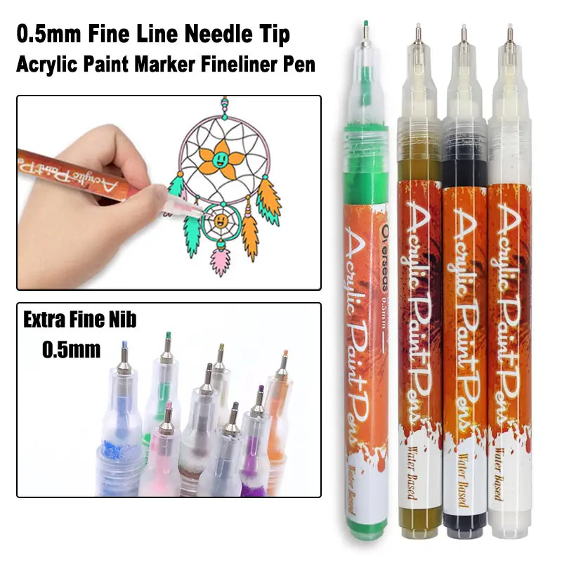 0.5mm Fine Line Needle Tip Acrylic Paint Art Marker Card Stone Glass Fabric Clothes Drawing Graffiti Fineliner Pen Art Supplies