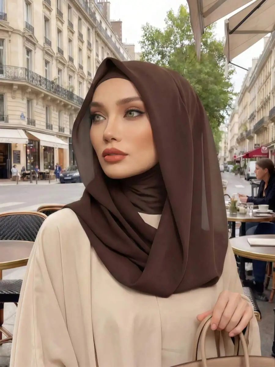 

Women Solid Color Chiffon Hijab Scarf Turban Headwrap Breathable Stretchy Neck Warmer Multifunctional Fashion Scarf