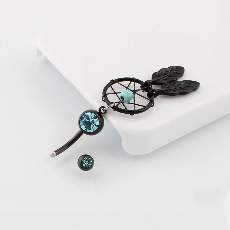 Beautiful black Dream catcher Navel ring fashion body piercing jewelry belly bar 14G 316L surgical steel bar Nickel-free