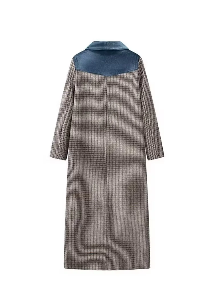 Trafza Damen neue Mode Turn Down Kragen Langarm Single Button Plaid Woll jacke weibliche schicke elegante Taschen mantel Mujer