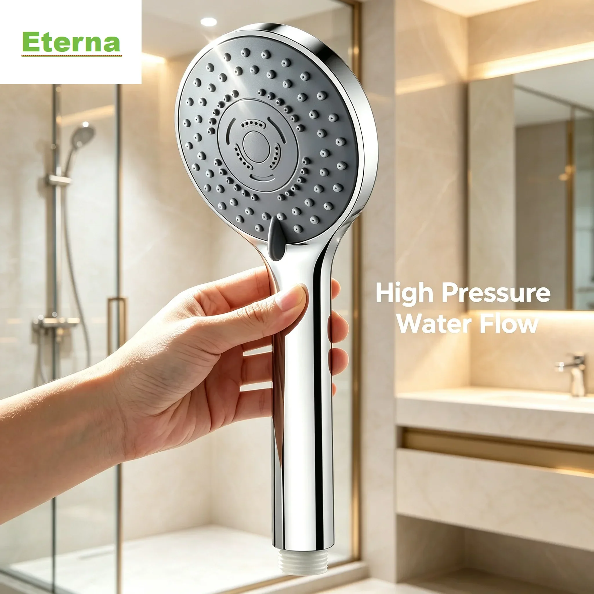 Handheld Shower Head Adjustable High‑Pressure Spray with Anti‑Clog Nozzles Water‑Saving Hand Shower
