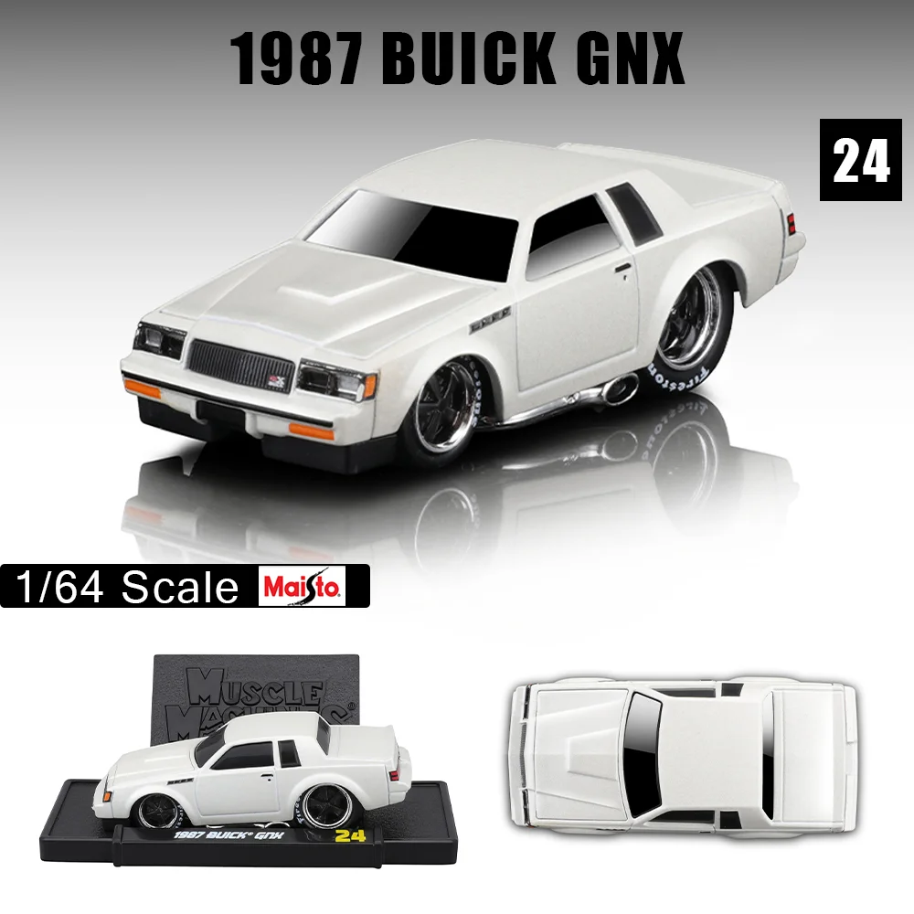 Maisto 1:64 2025 25th سيارة العضلات القديمة سيارة العضلات الذكرى 1987 BUICK GNX أسود أبيض الاحتفال سبيكة نموذج سيارة أنماط