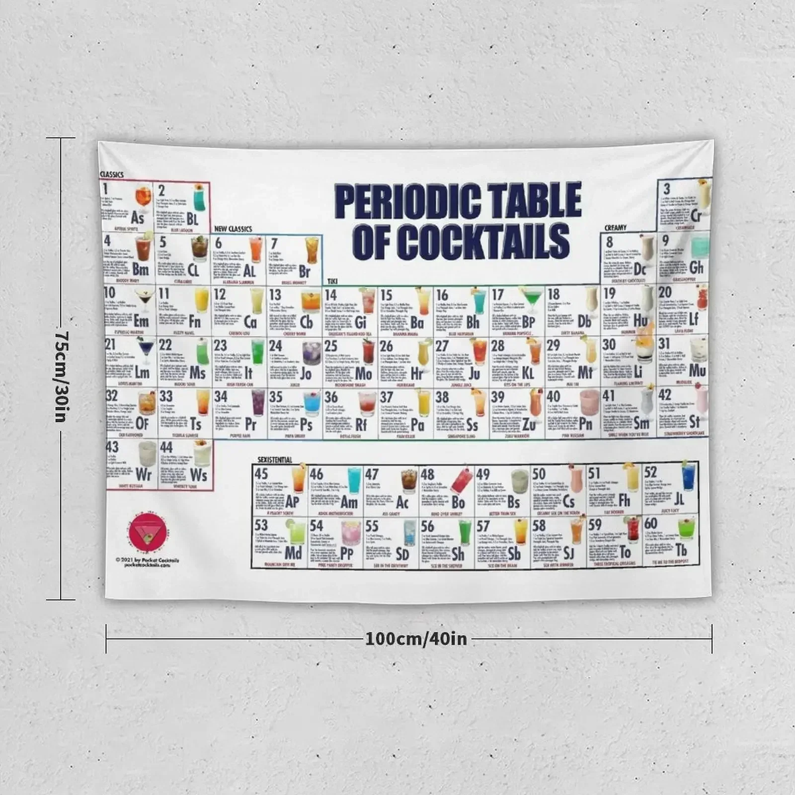 Periodic Table of Cocktails Cocktail Poster Tapestry Room Decoration Aesthetic Room Decore Aesthetic Tapestry