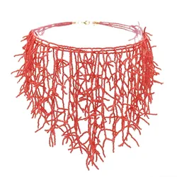 Handmade Red White Color Coral Shape Beads Choker Necklace for Women Indian African Ethnic Bib Collar Boho Statement Jewelry