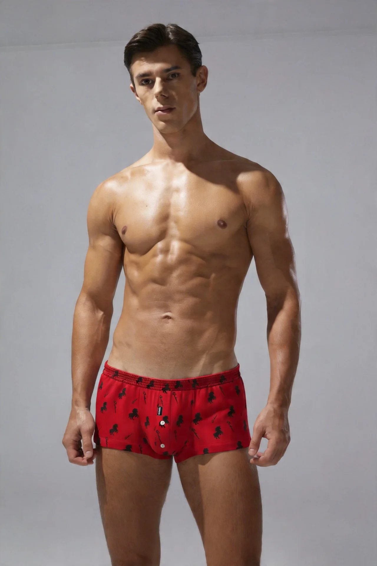 SEOBEAN Men's Comfortable U-Shaped Pouch Shorts Home Leisure Underwear Red Horse Year Design Aroray Pants Innerwear