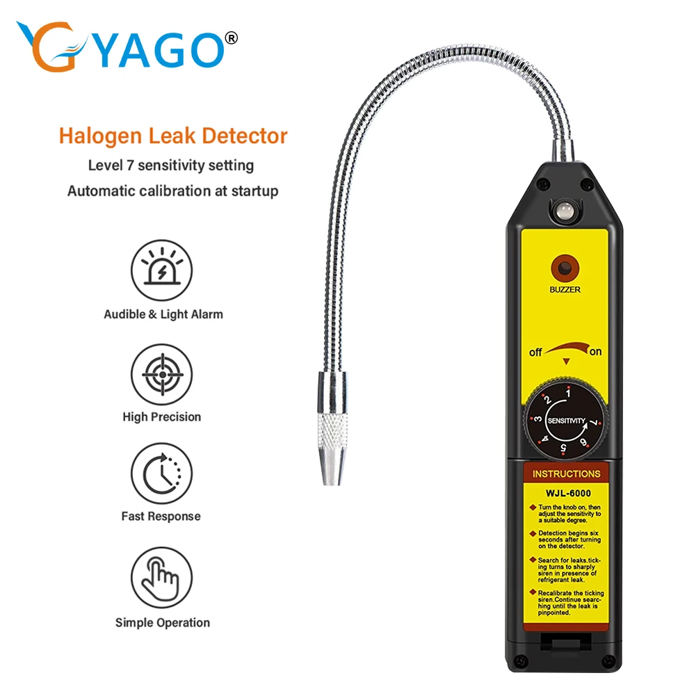 WJL-6000 Freon Leak Detector Refrigerant Halogen Leak Detector Air Conditioner HCFCs Gas Tester Detection Tool