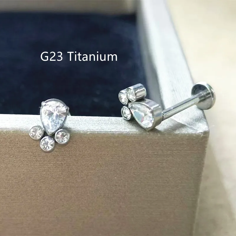

10pcs Body Jewelry 16G G23 Titanium CZ Lip Bar piercing Internally Threaded Labret Ring Ear Lobe Helix Tragus Cartilage Stud New