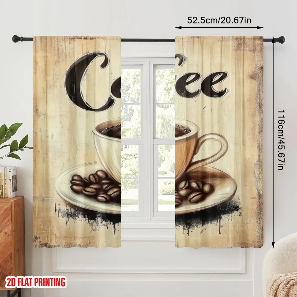 2pcs,2D plane printing Curtains&Window Treatment Morning Brew(1) Polyester Easy Install (without rod) Versatile All Use for