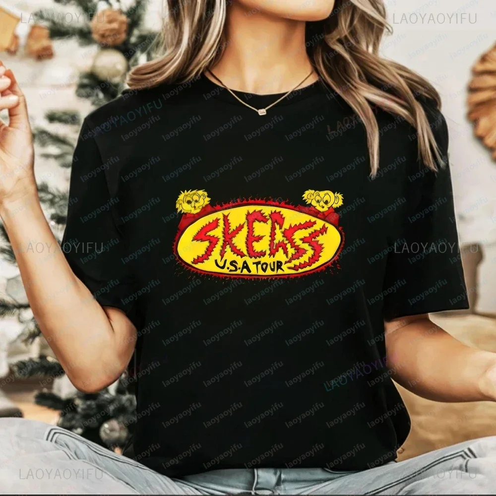 Band Style Skegss Printed T-Shirt - Unisex Short-Sleeved Shirt for Both Men and Women with Patterned Large Size T-Shirt