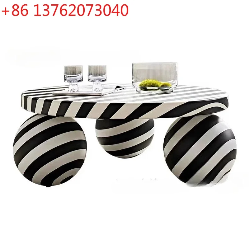 Nordic designer black and white color matching coffee table zebra striped round coffee table