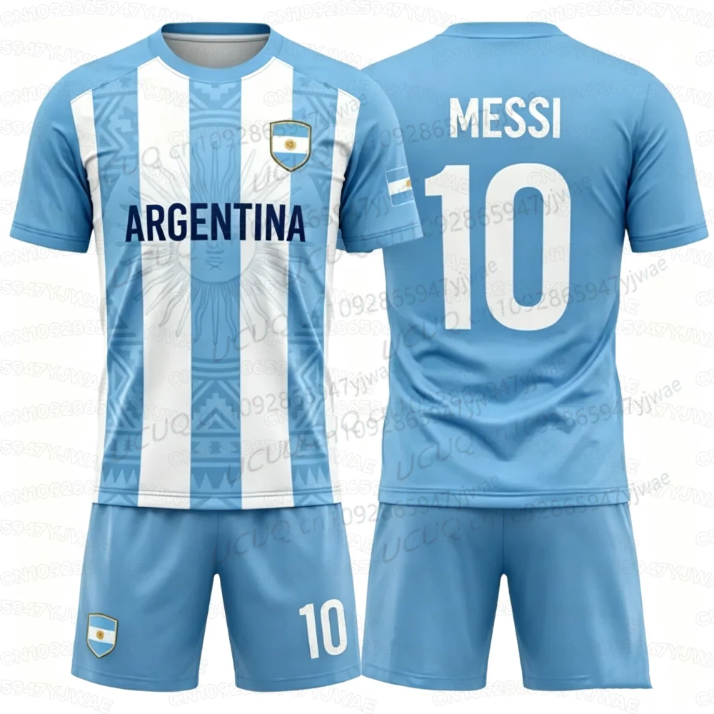 2026 Special NO.10 Messi Football Jersey Shorts Set Women Men Argentina Flag Fans Shirt and Shorts Summer Kids 2 Piece Set