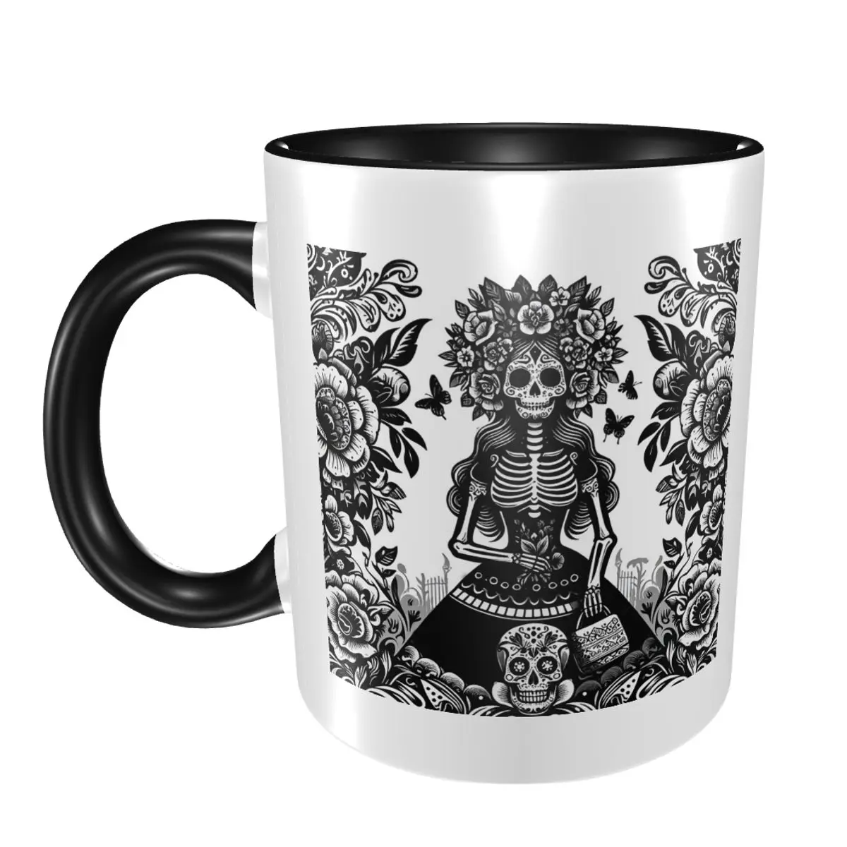

Mexican Catrina Girl Day Of The Dead Sugar Skull Mug Funny Ceramic Coffee Cups Tea Mugs Milk Cup Drinkware Gifts for Friends