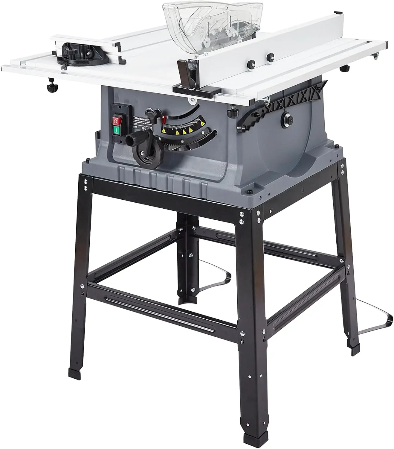 GAOMON Table Saw, 10 Inch 15A Multifunctional Saw with Stand & Push Stick, 90° Cross Cut & 0-45° Bevel Cut, 5000RPM,