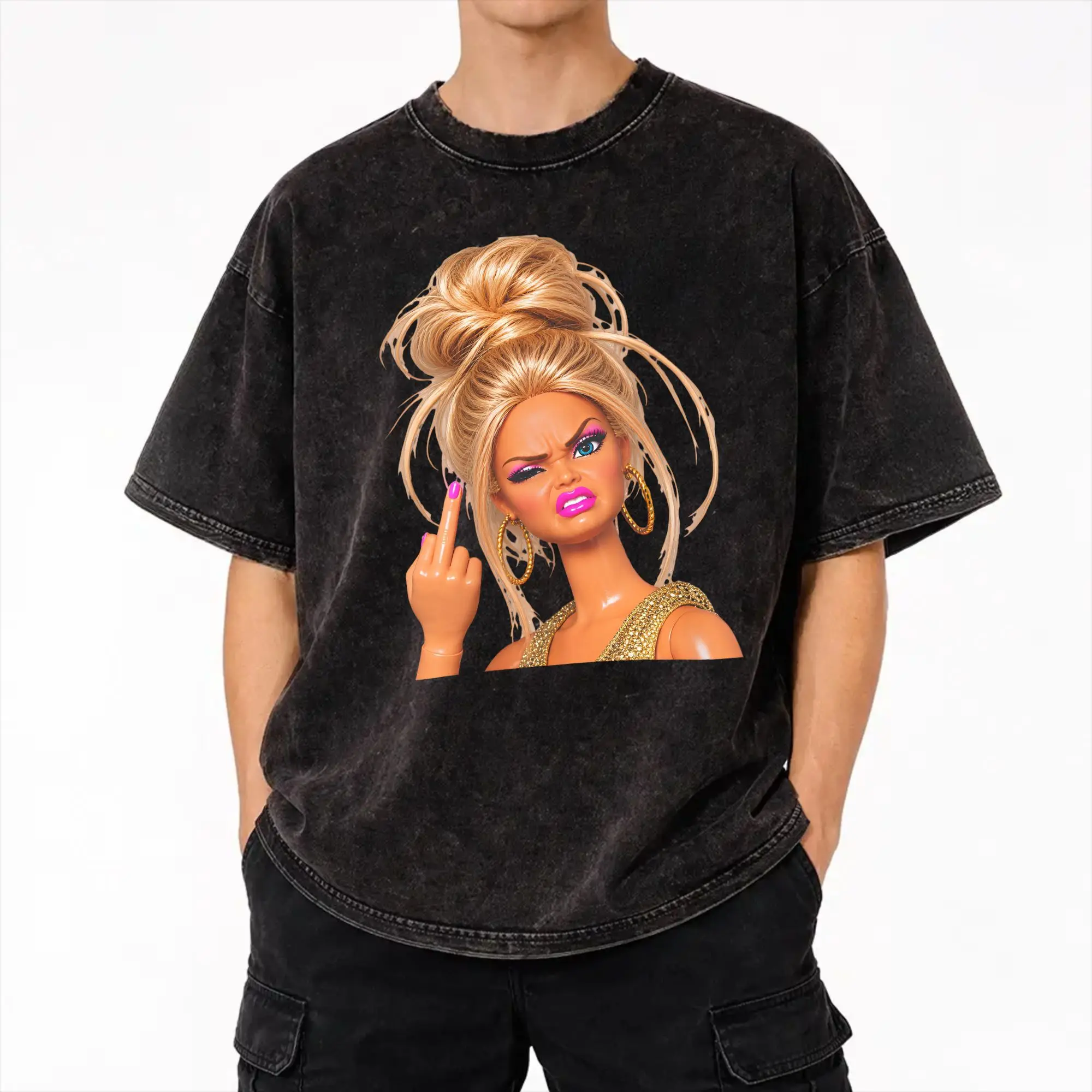 Blonde Doll Disheveled Doll Outfit Washed T Shirts for Men Women Streetwear Hip Hop T-Shirt Summer  Tees Tops 100% Cotton