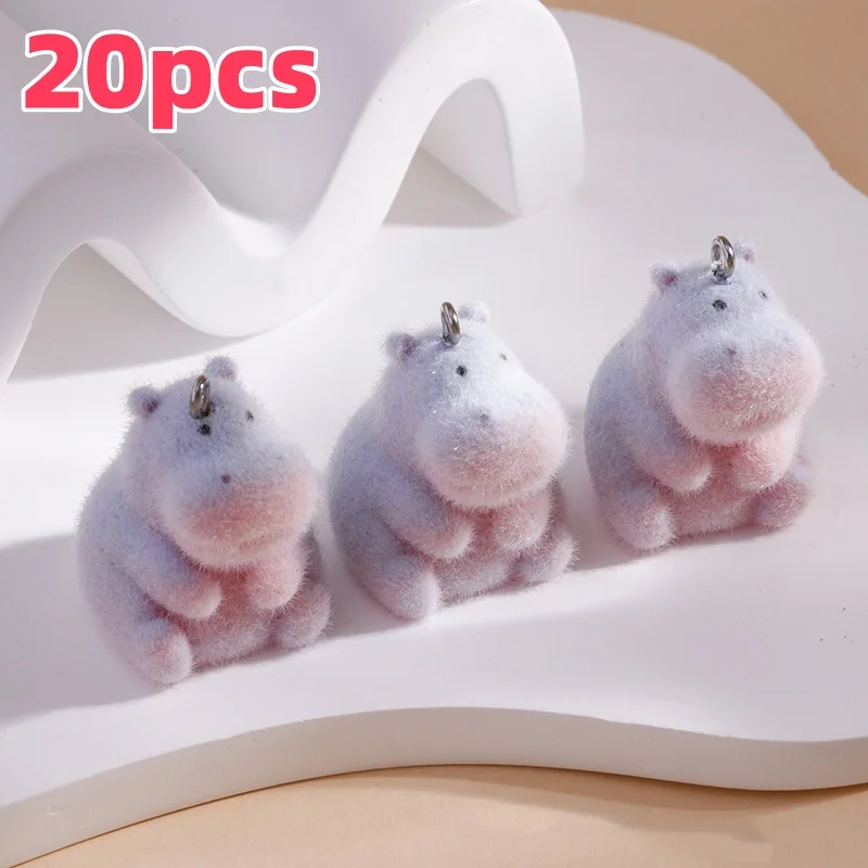 

20PCS/Pack Bulk Furry Rhinoceros Charms Flocking Resin Pendant for Jewelry Making Accessory DIY Earring Key Chains Decor