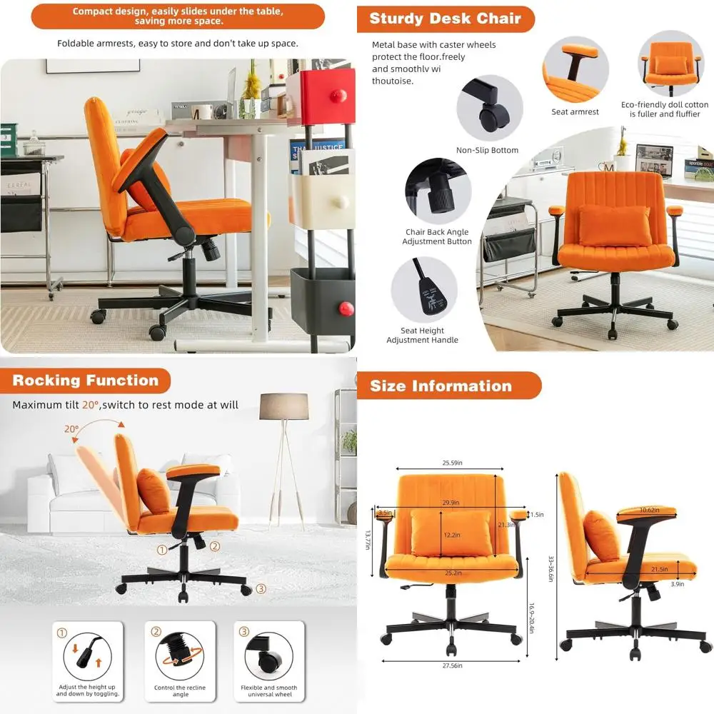 

Оранжевое офисное кресло с перекрестными подлокотниками и колесиками – стильное решение для дома, игр и макияжа