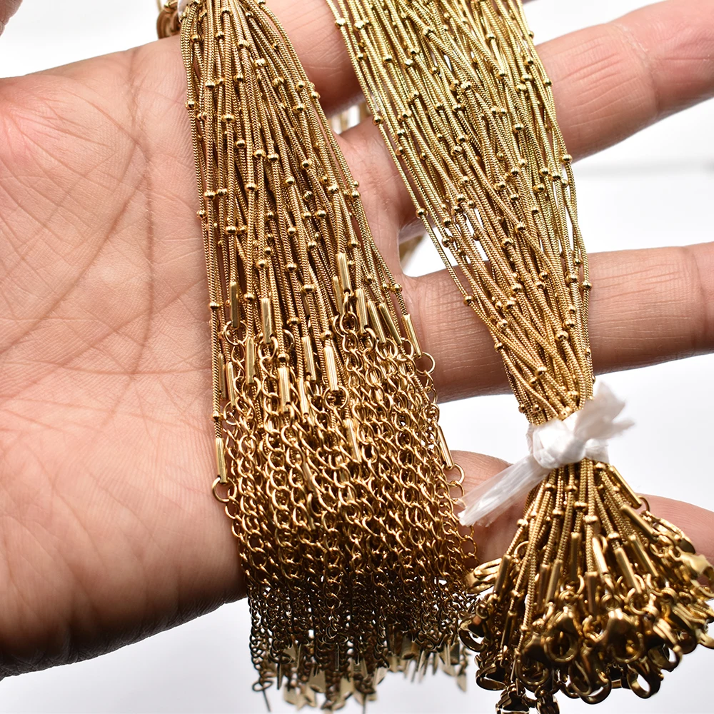 Wholesale 50pcs/lot 0.9mm stainless steel sphere Snake Chain Necklace 40cm+5cm Chain Lobster Clasp DIY Jewelry Accessories
