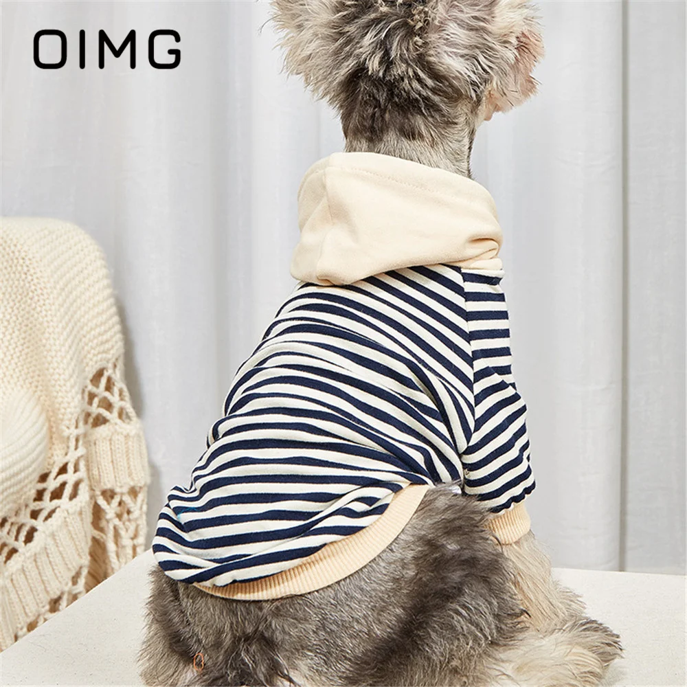 

OIMG New Autumn Winter Small Dogs Striped Hoodie Schnauzer Yorkies Poodle Fashion Puppy Hooded Clothes Casual Pet Cat Pullover