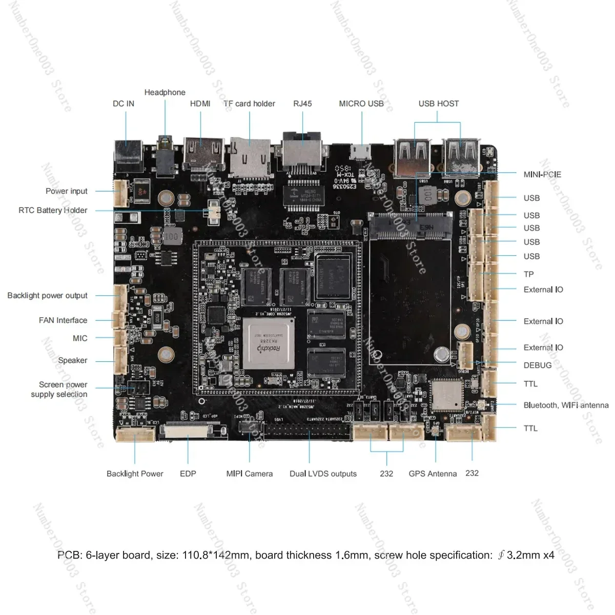 مصنع الجملة RK3288 اللوحة الأم الصناعية EMMC 8G رباعية النواة LVDS EDP التحكم الصناعي أندرويد PCBA مجلس التنمية