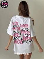 European and American Style AMOR Printed T-shirt Pure Cotton Versatile Casual Design Sense Loose Personality Trendy Brand Street