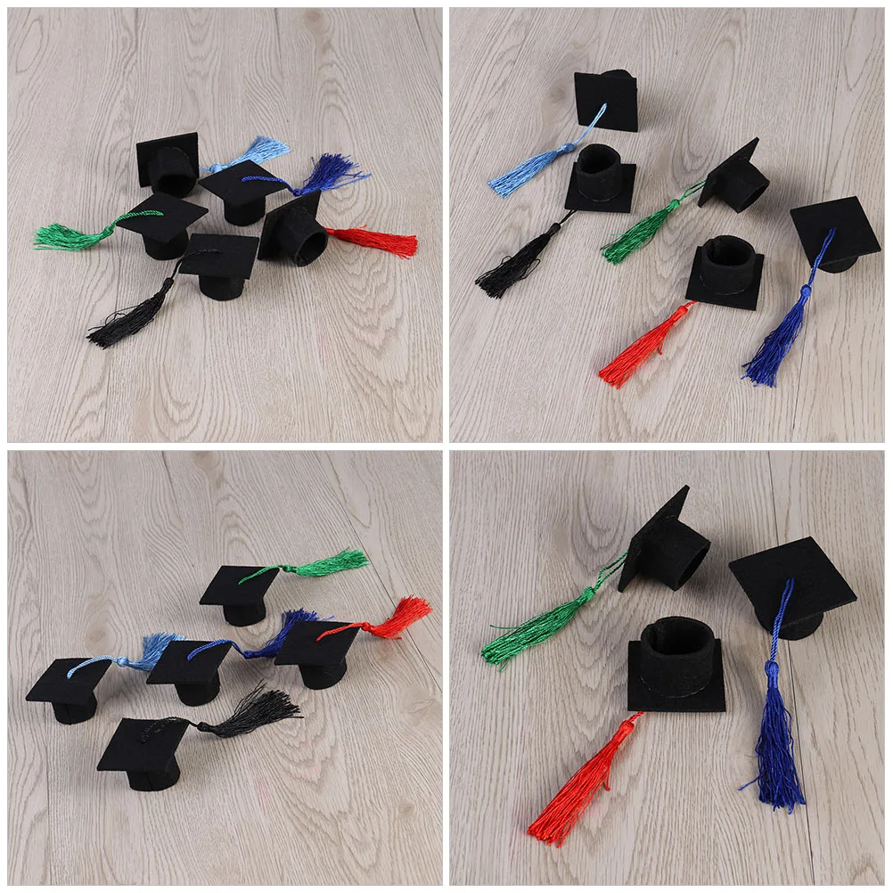 

12 pcs Graduation Hat Decorations Mini Caps for Bottle Party Supplies Non-woven Fabric Student Craft Favors