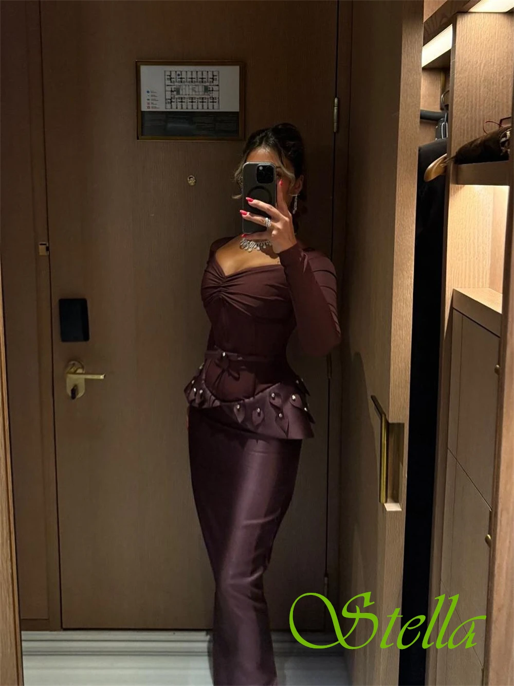 Customized Luxury Square Collar Evening Dress Sparkly Satin Mermaid Prom Dresses Classic Long Sleeves Special Occasion Gowns