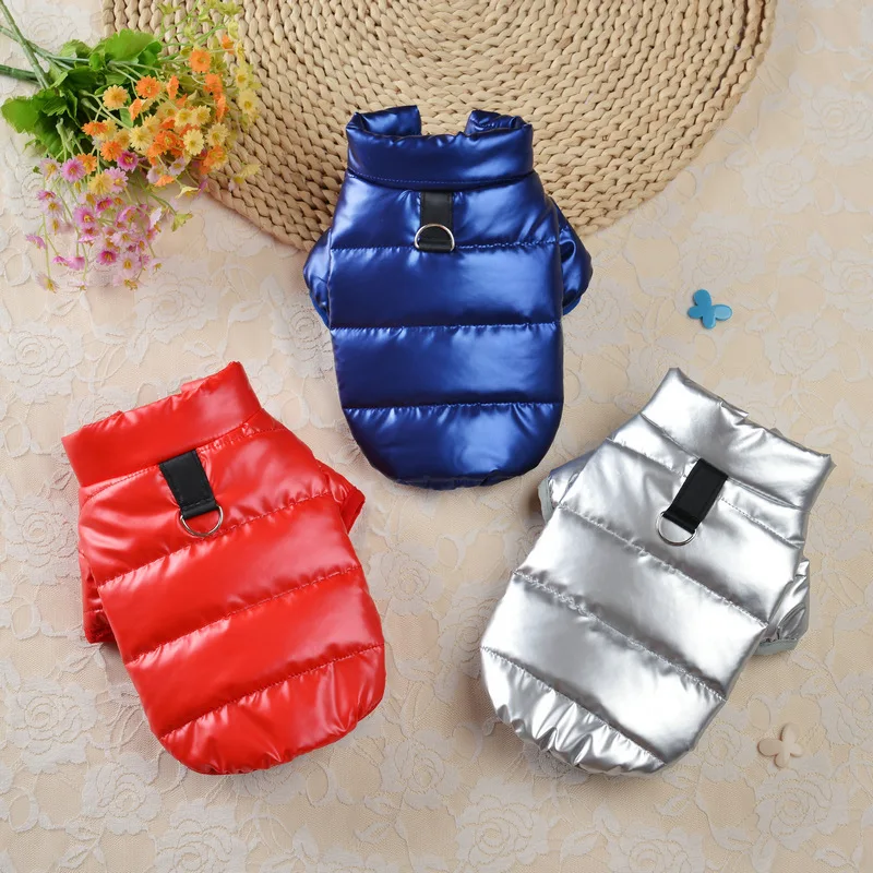 Puppy Pet Dog Clothes Outdoor Windproof Waterproof Leather Dog Coat Winter Warm Padded Jacket for Dogs and Cats in Cold Weather