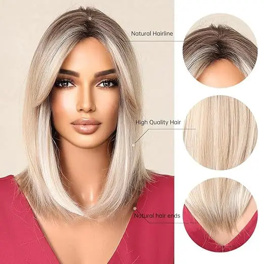 Cross-border States wig female gradient gold shoulder-length hair long head chemical fiber wig straight hair wig.