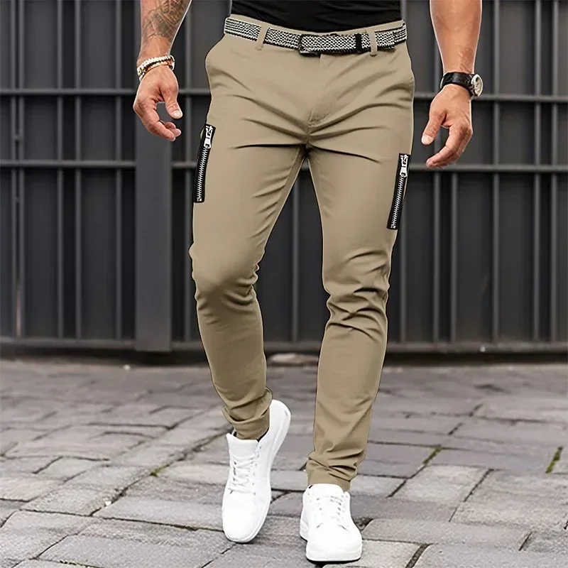 

Autumn Winter New Men Long Pants High Waist Simple Slim Fit Zipper Pockets Splice Straight Trousers Sheath Casual Regular Pant