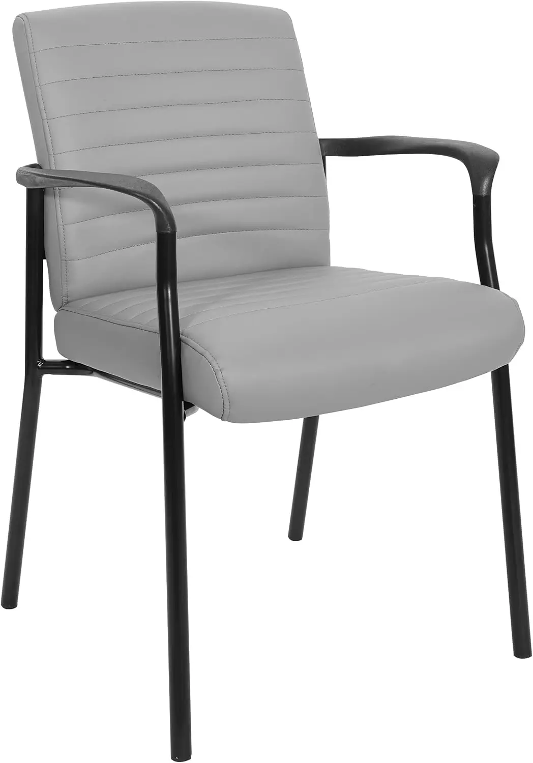 

Office Star Fl Series Faux Leather Padded Guest Chair With Built-In Lumbar Support, Charcoal Grey With Bla Frame