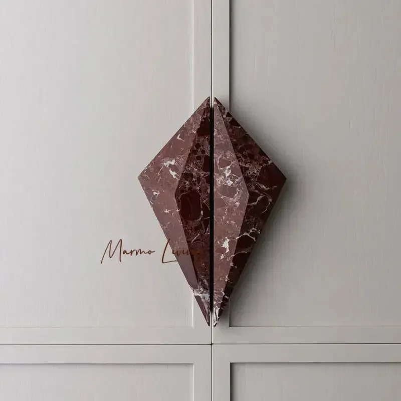 Luxury French Cabinet Prism Marble Handle Diamond Calacatta Violet Rosso Travertine Stone Drawer Pull Entrance Pull