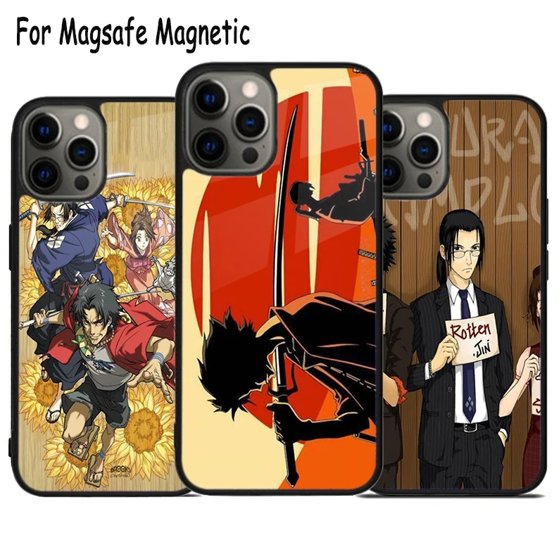 

Чехол для телефона с беспроводной зарядкой в стиле аниме Samurai Champloo для iPhone 17, Air 15, 16, 16e, 14, 13, 11, 12 Pro Max Plus Magsafe, магнитный чехол