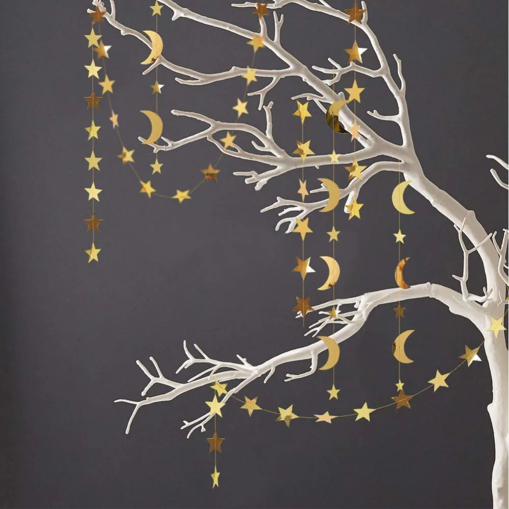 Ghirlanda Decorativa Ramadan Mubarak Con Stelle E Lanterne Dorate, 8 Pezzi, Striscioni Per Eid E Feste Islamiche, Carta Di Qualità