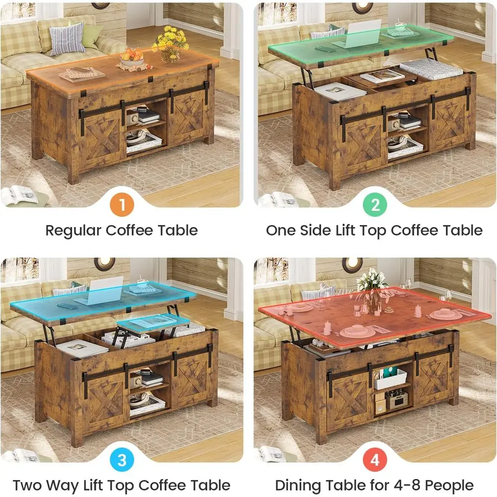 Convertible Coffee Table with Storage, 4-in-1 Functionality for Living and Dining Rooms, Rustic Brown