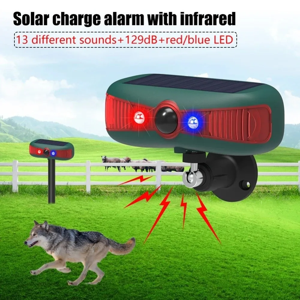 

4 Modes Outdoor Animal Repeller Infrared Sensor Ultrasonic Motion Sensor Alarm 129Db Sound Strobe Light Security Alarm System