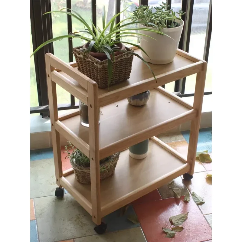 Solid wood dining cart trolley mobile tea and wine cart wooden food delivery cart restaurant household trolley rack image 3