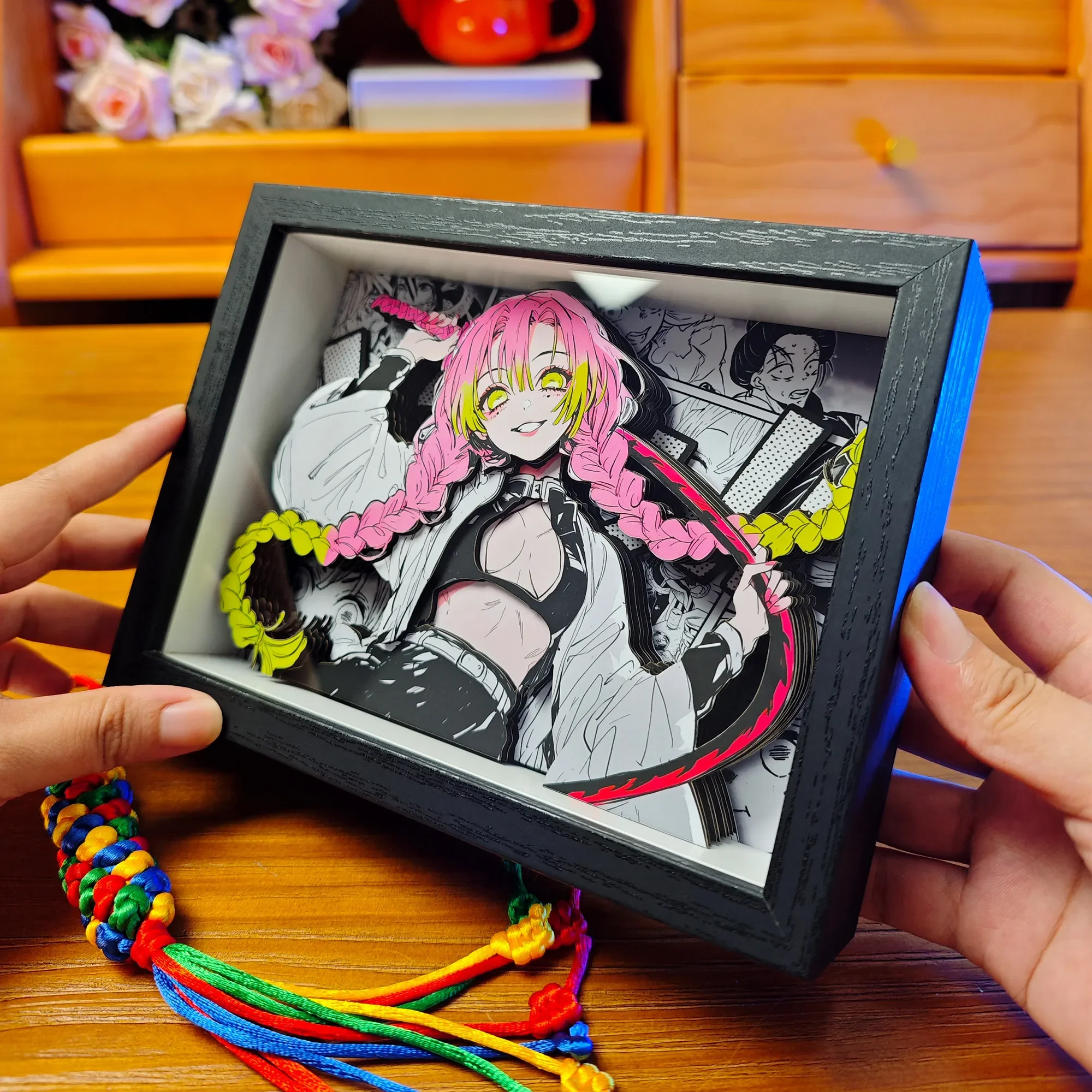 Anime Demon Slayer Rengoku Kyoujurou Tsugikuni Yoriichi Cosplay Handmade Gifts Paper Art 3d Stereo Painting Hanging Picture Gift