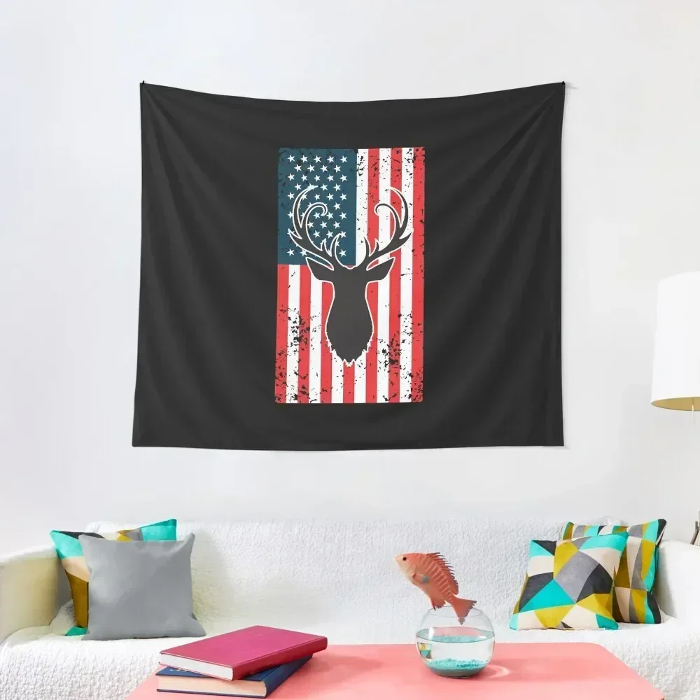 

American Flag Deer Hunting, American Deer Hunter, Deer Outfit Tapestry Home Decor Aesthetic Room Ornaments Tapestry