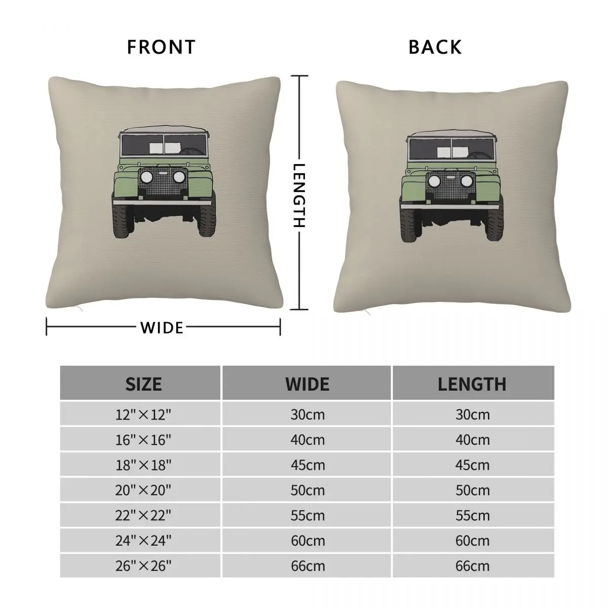 Defender Suv Frontal Sage Green Square Pillowcase Polyester Linen Velvet Printed Zip Decor Bed Cushion Case Wholesale