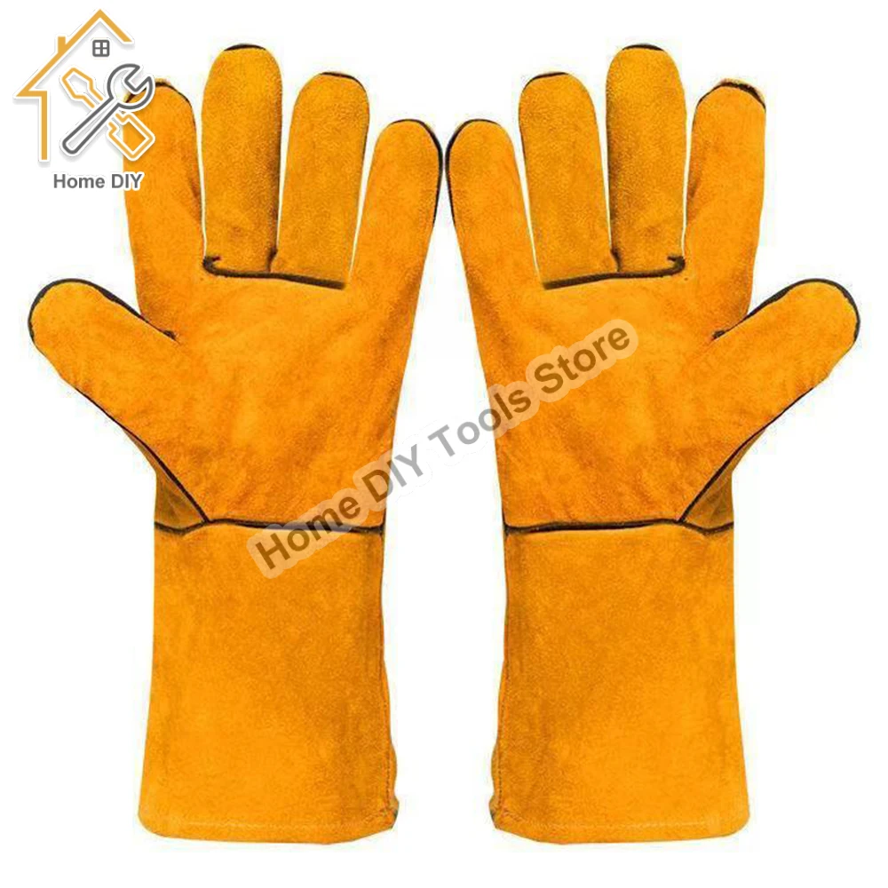 Luvas de Couro para Homens Couro Amarelo Resistente Segurança Motorista de Proteção Trabalhando Soldando Mecânico
