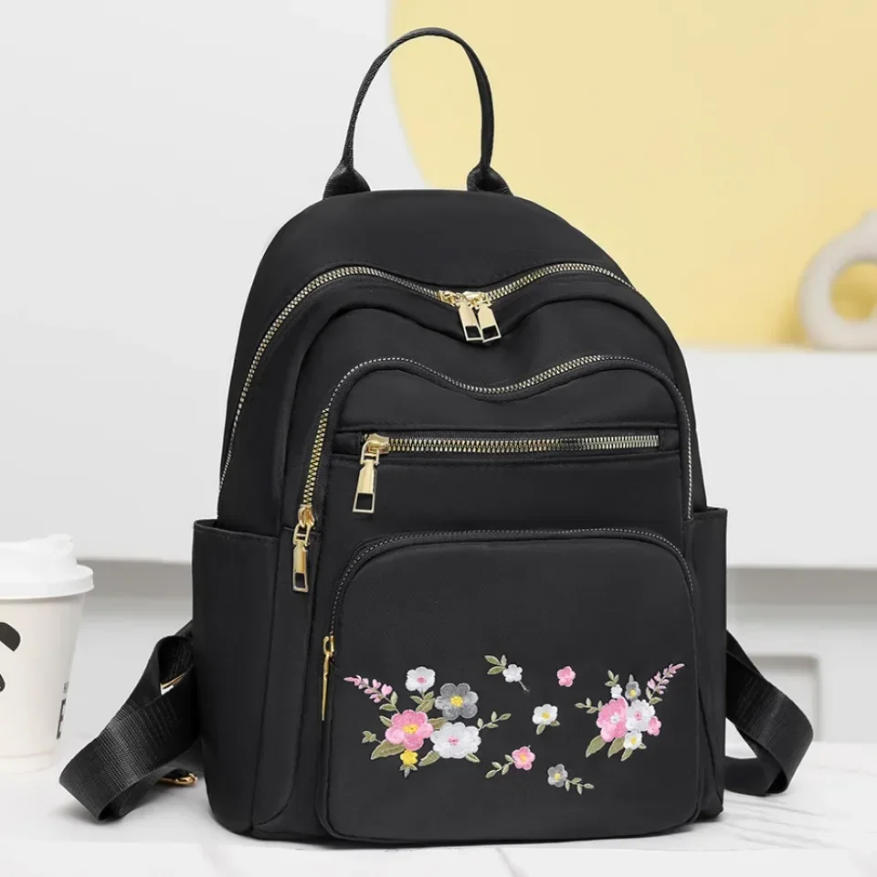 

Fashion Nylon Backpack For Women Embroidery Design Student School Bag Leisure Travel Rucksack Popular Girl Commuting Sac A Dos