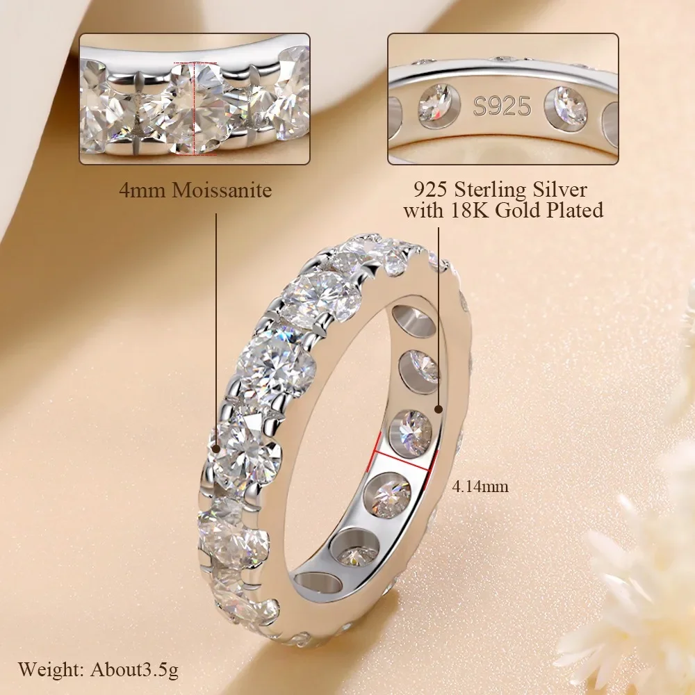 Linkerlove Eternity Black Moissanite Wedding Band S925 Sterling Silver for Women Gold Plated Diamond Promise Ring Fine Jewelry