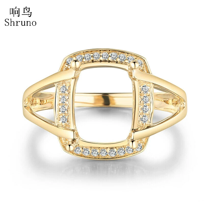 Shruno Solid 10K Yellow Gold Test Positive Lab Grown Moissanite Diamond Jewelry Semi Mount Engagement Ring Fit Cushion 11x9mm