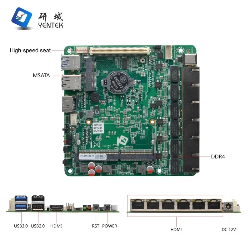 متوفر في المخزون Yentek Network Server Pfsense 5205U RAM DDR4 MSATA Win 10 Linux 6 LAN لوحة أم صناعية صغيرة Itx لجدار الحماية #2