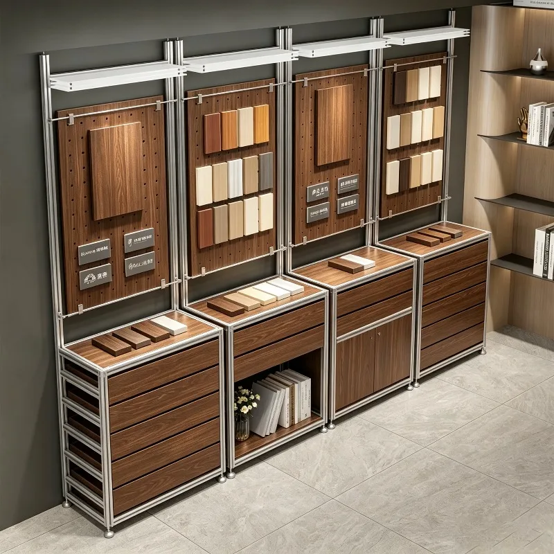 ZS-3 Display Stand Aluminum Profile Floor Sample Display Light Box Cabinet Jinsi Walnut Commercial Exhibition Container