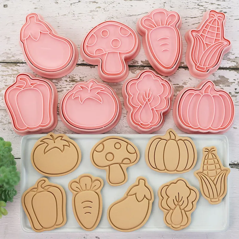 8Pcs/Set vegetable Biscuit Mold Carrots Tomatoes Eggplants Corn Pumpkin Shape Cookie Cutter Stamp Fondant Cake Decoration Tools