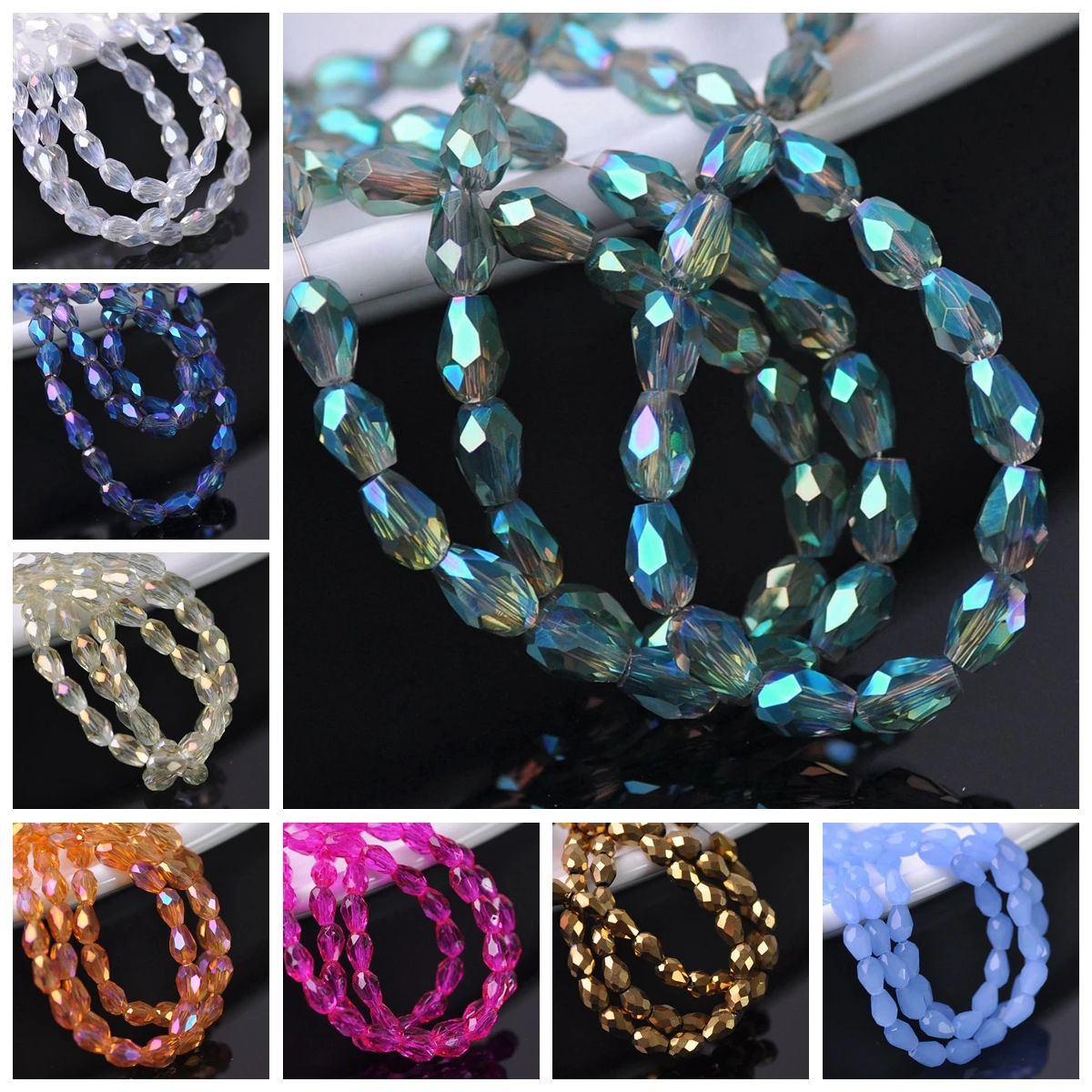 50pcs Small Teardrop Shape 6x4mm Faceted Crystal Glass Loose Spacer Beads Lot For Jewelry Making DIY Crafts Findings